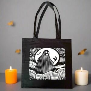 Black Tote Bag with Ghost Design